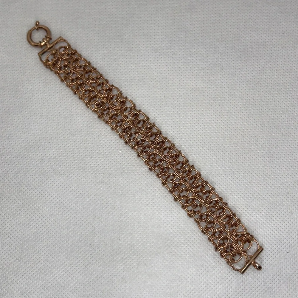 NWOT Rose Gold Plated Sterling Silver Textured Rings Custom Closure Bracelet